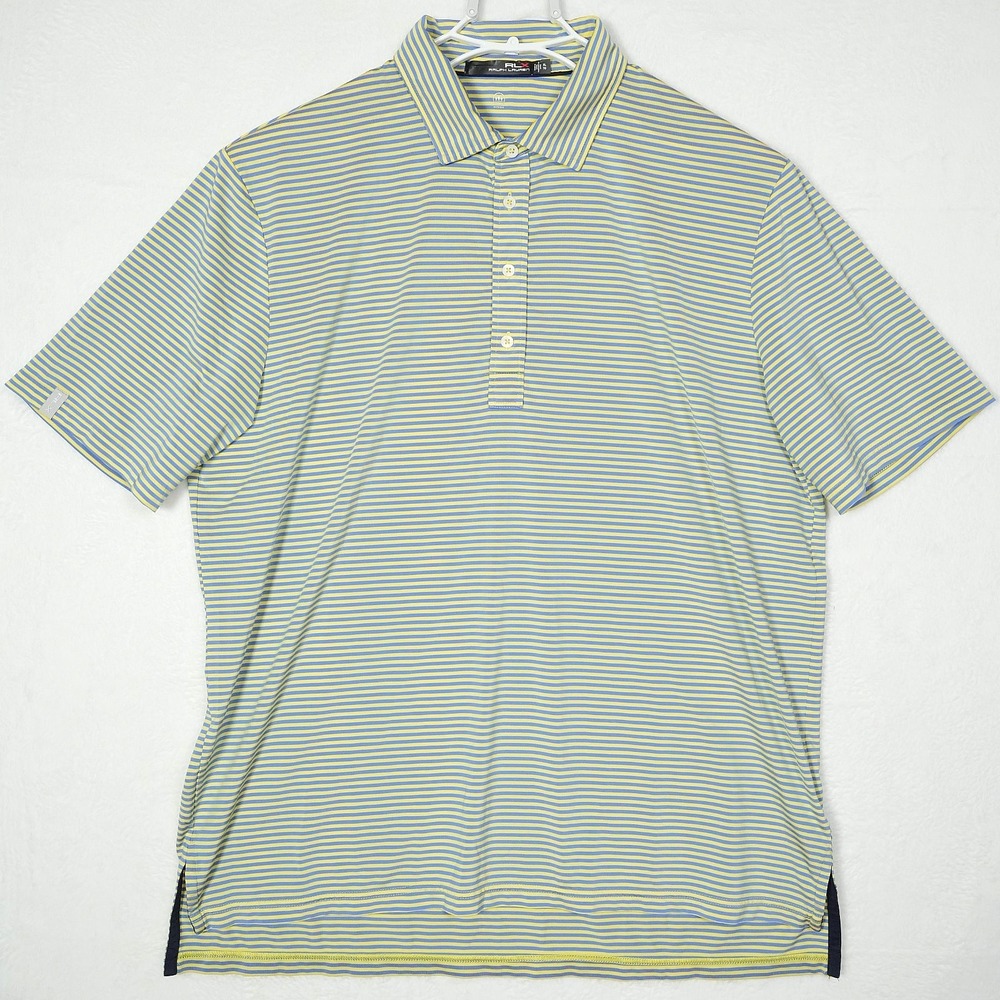 RLX Ralph Lauren Polo Shirt Men's‎ XL Yellow Stripe Wicking Performance Stretch